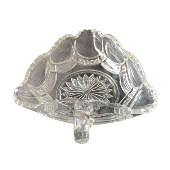 Vintage Fostoria American Glass Triangle Candy Nappy Dish with Handle - An Elega - Picture 13 of 14